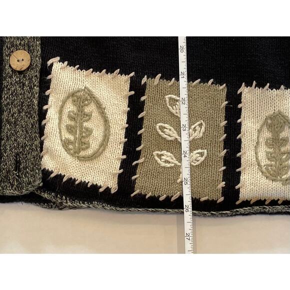 Coldwater Creek Ramie & Cotton Blend Black Patchwork Fall Leaves Cardigan 2X - Picture 12 of 12